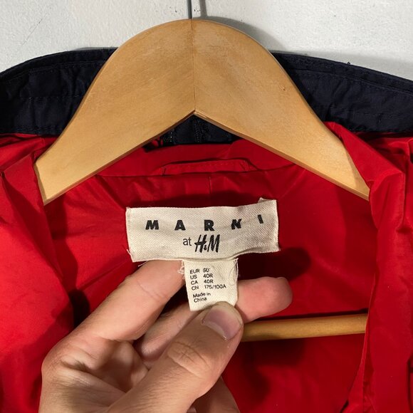 MARNI at H&M Lightweight Full Zip Hooded Cargo Parka Navy men's size 40R / M - Picture 4 of 6